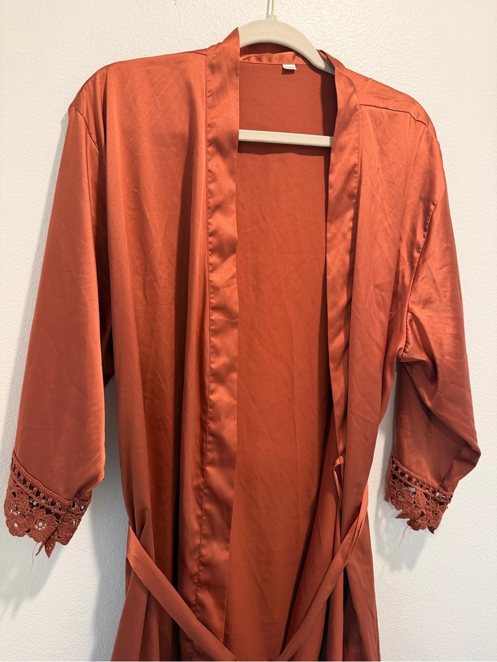 Satin Lace-Trim Robe in Rust - Picture 3 of 7